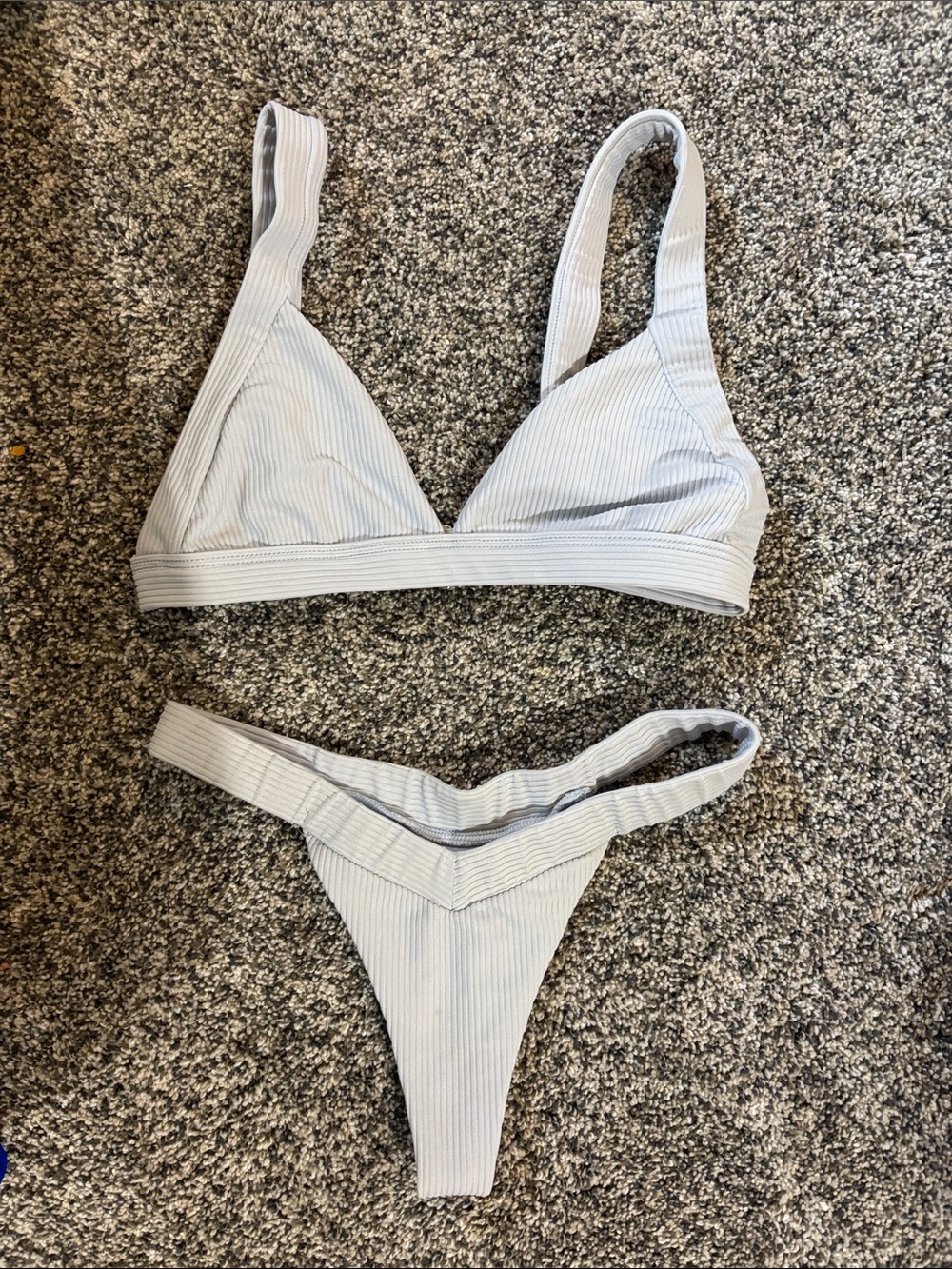 Ribbed Light Blue Triangle Bikini Set (Frankie’s Bikinis)- Women Swim